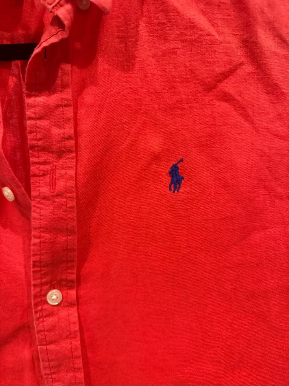 Ralph Lauren Bright Red Long-Sleeve Button-Down Shirt with Blue Pony